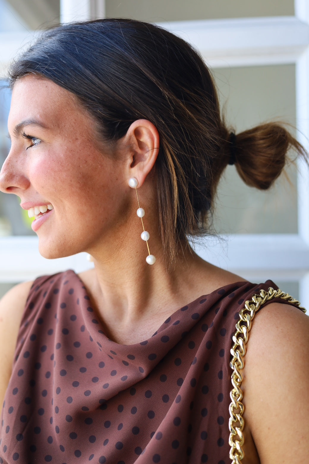 Golden Thread Pearl Drop Earrings