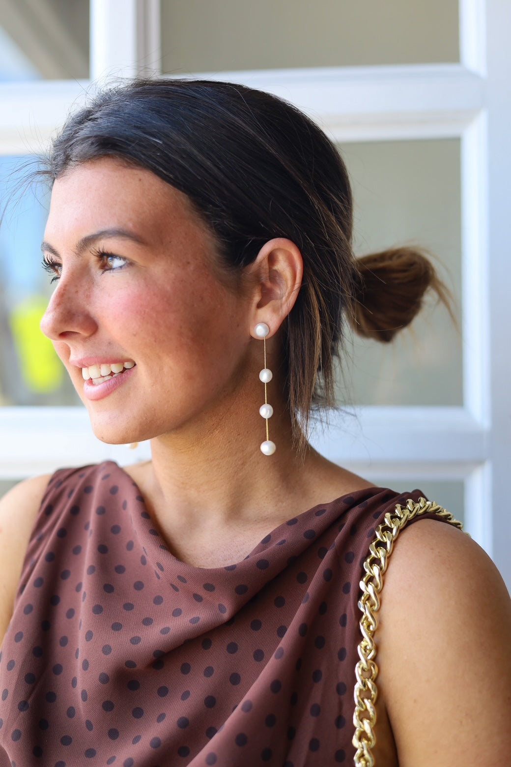 Golden Thread Pearl Drop Earrings