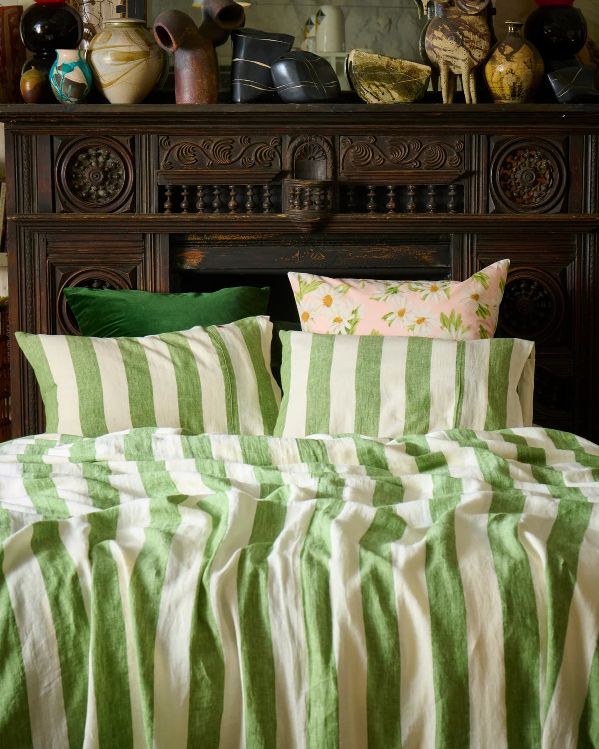 Kip & Co Moss Stripe Linen Quilt Cover