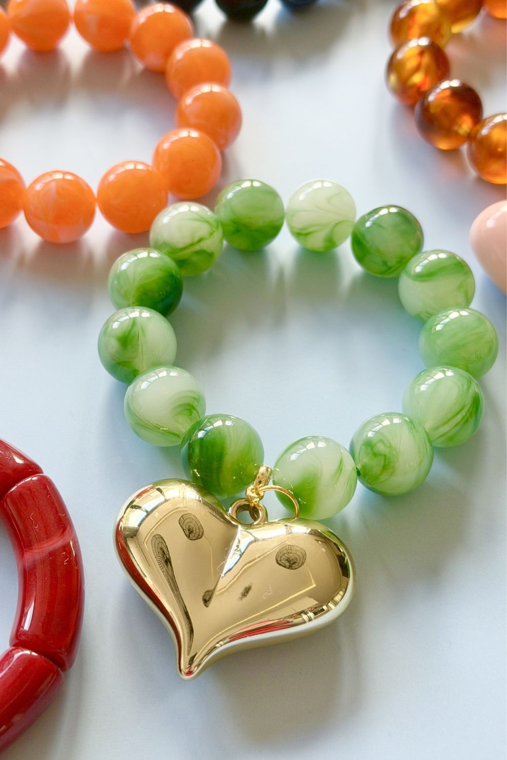 Bubble & Heart Bracelet - Emerald Green – Mosk Melbourne jewellery at Marval Designs
