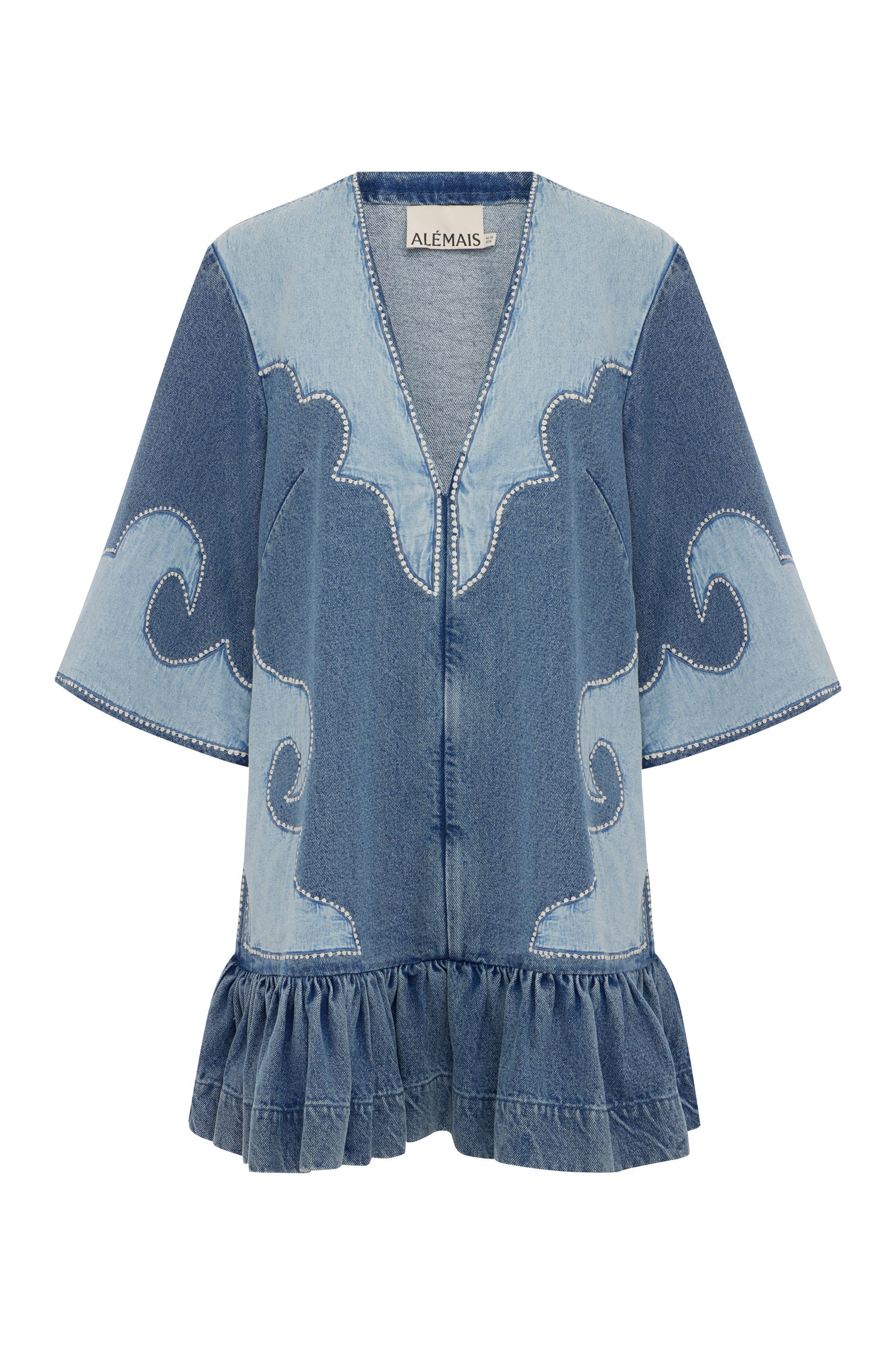 Alemais Jesse Denim Applique Mini Dress
