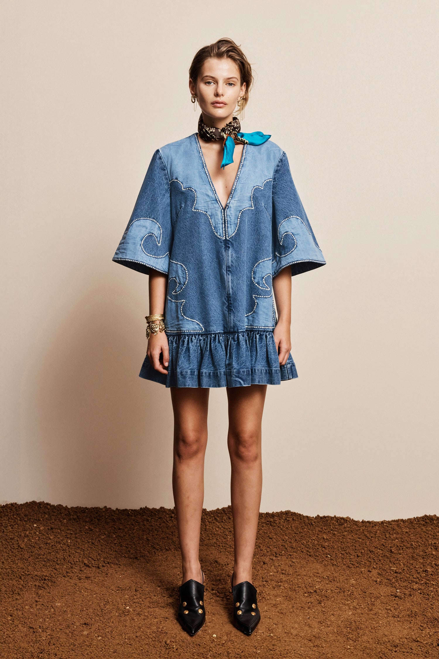 Alemais Jesse Denim Applique Mini Dress