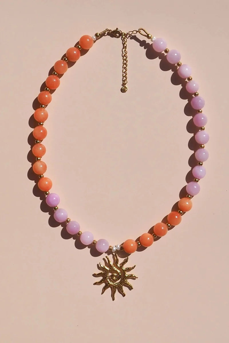 Alesi Spiral Sun Pink/Orange Beaded Gemstone Necklace