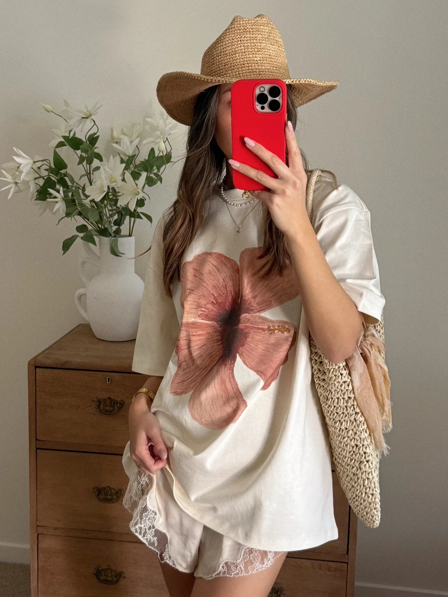 Maku Burgundy Hibiscus Oversize Tee