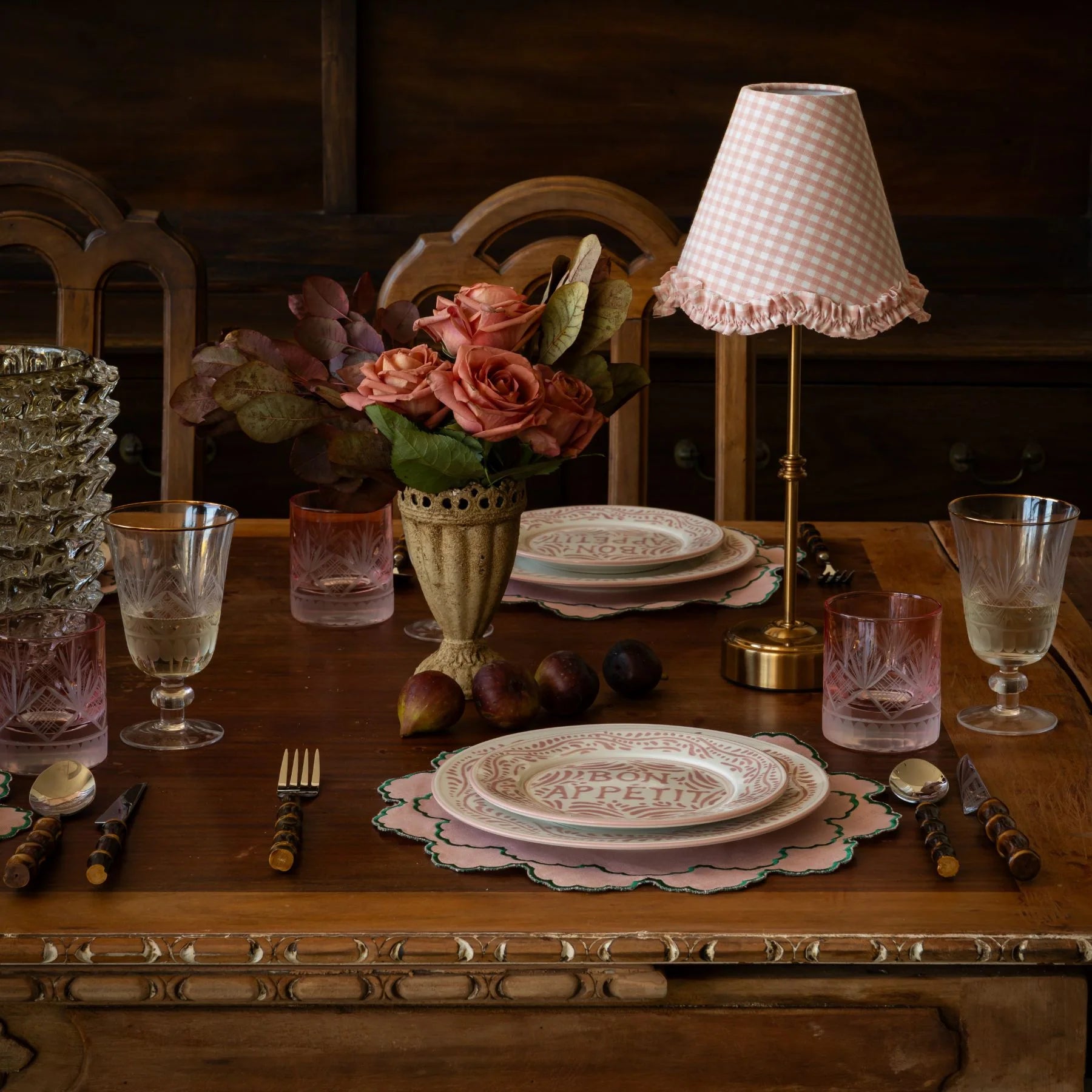 Blush Gingham Scallop Ruffle Lamp Shade