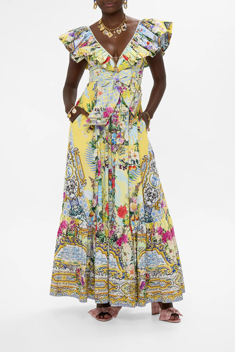 Camilla frill neck dress with hardware