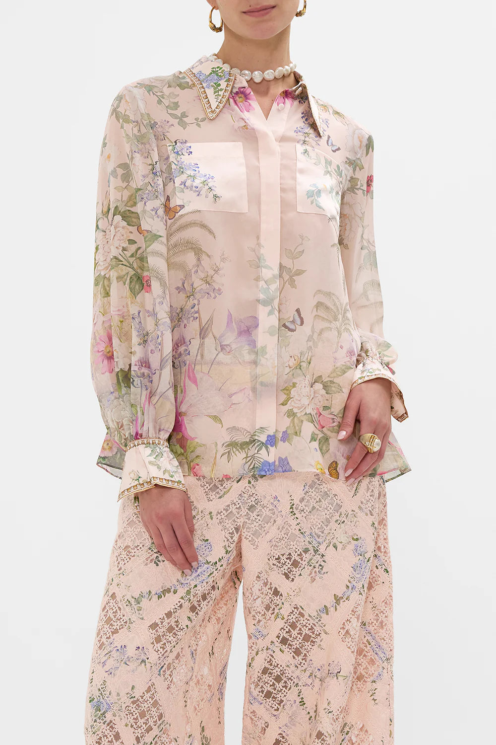 Camilla curved collar blouse with pockets