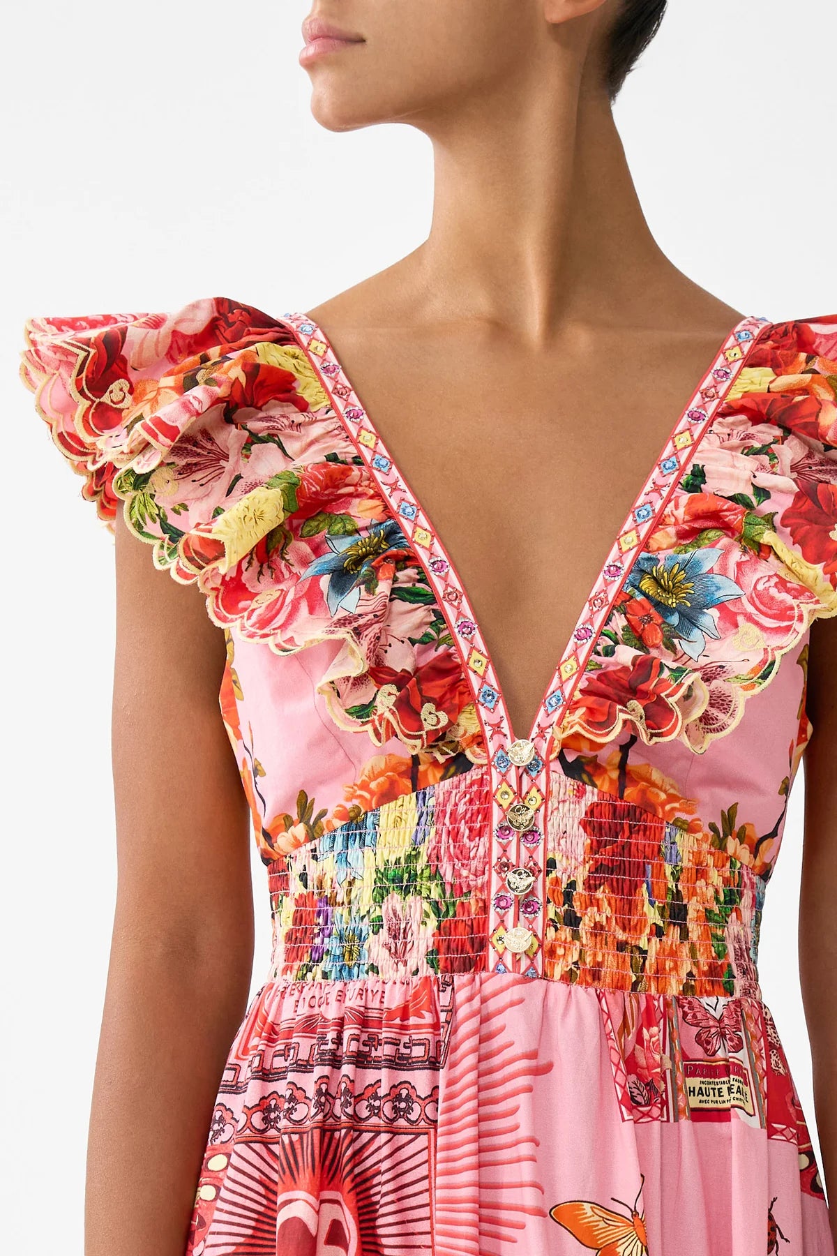 Camilla Tiered Dress With Neck Frill