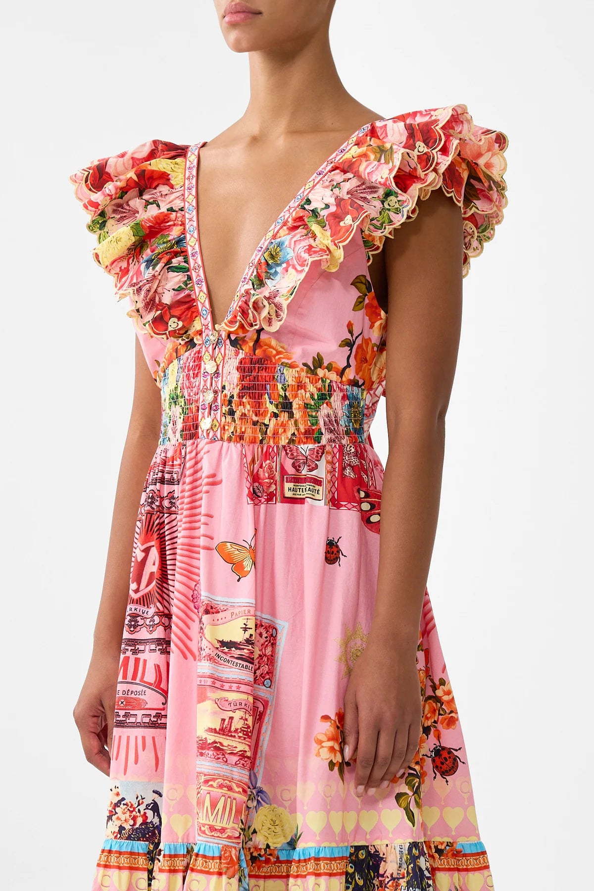 Camilla Tiered Dress With Neck Frill