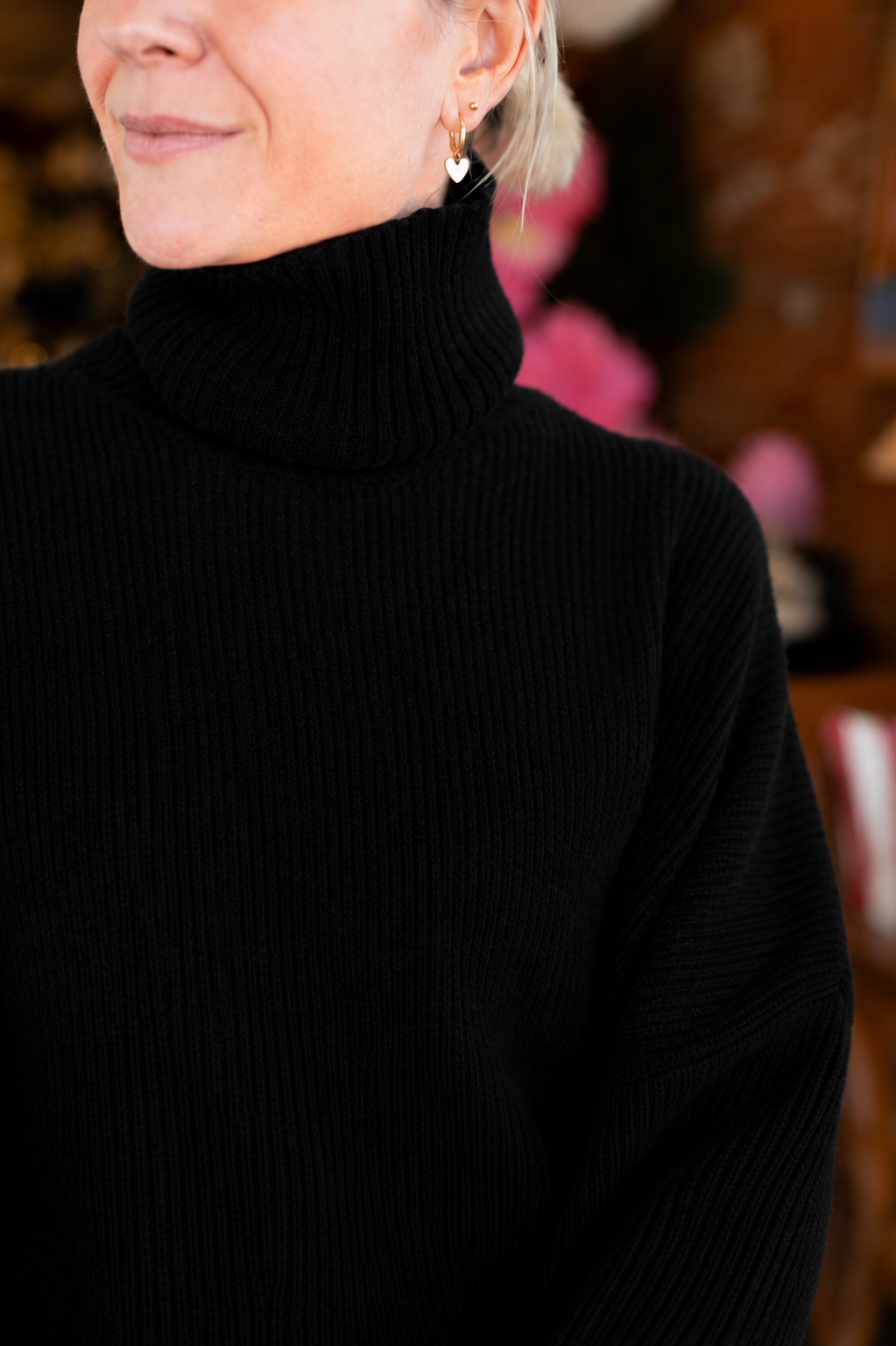 Grace and May Black Ribbed Roll Neck
