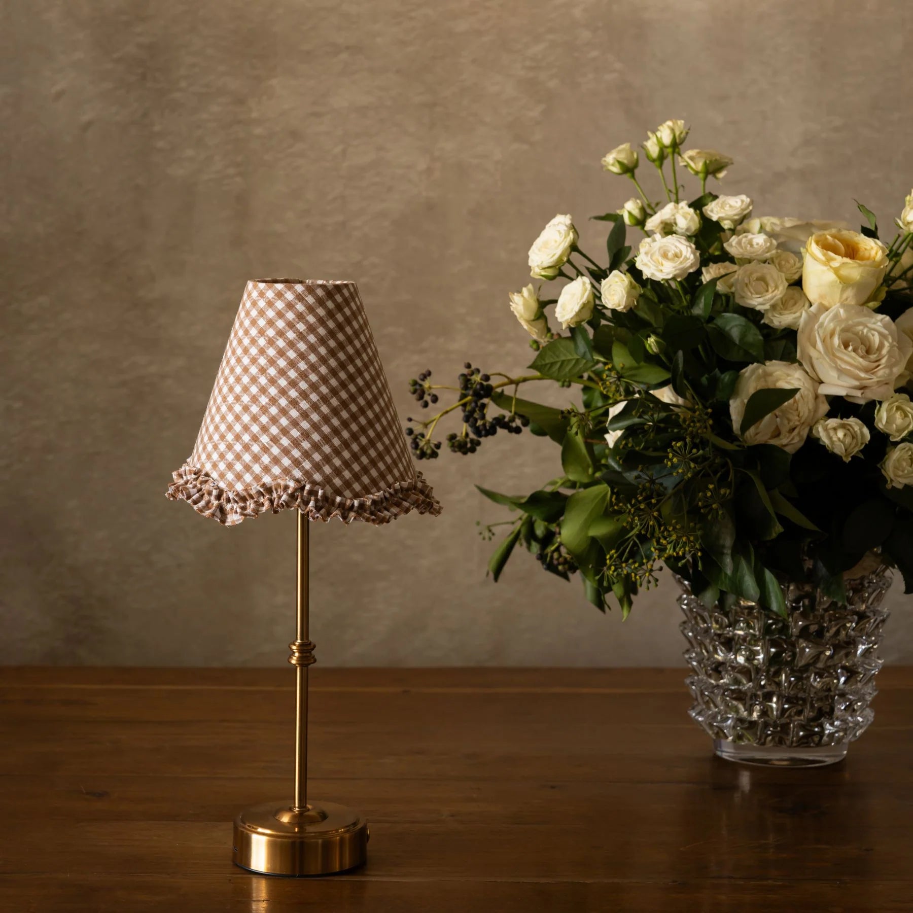 Chocolate Gingham Scallop Ruffle Lamp Shade
