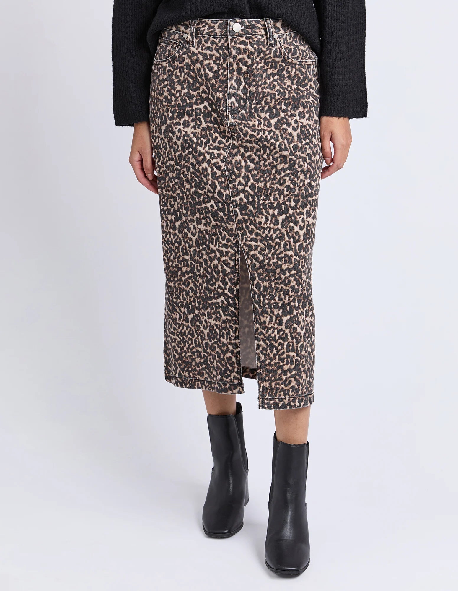 Foxwood Leopard Print Denim Skirt
