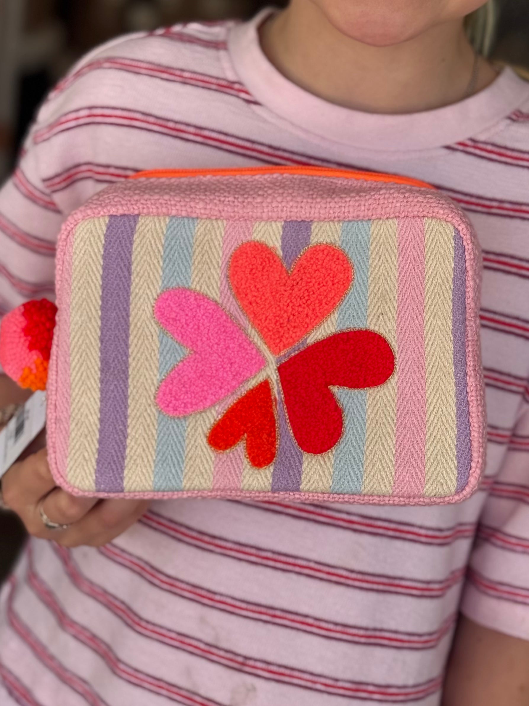 4 Hearts Pastel Stripes Cosmetic Bag