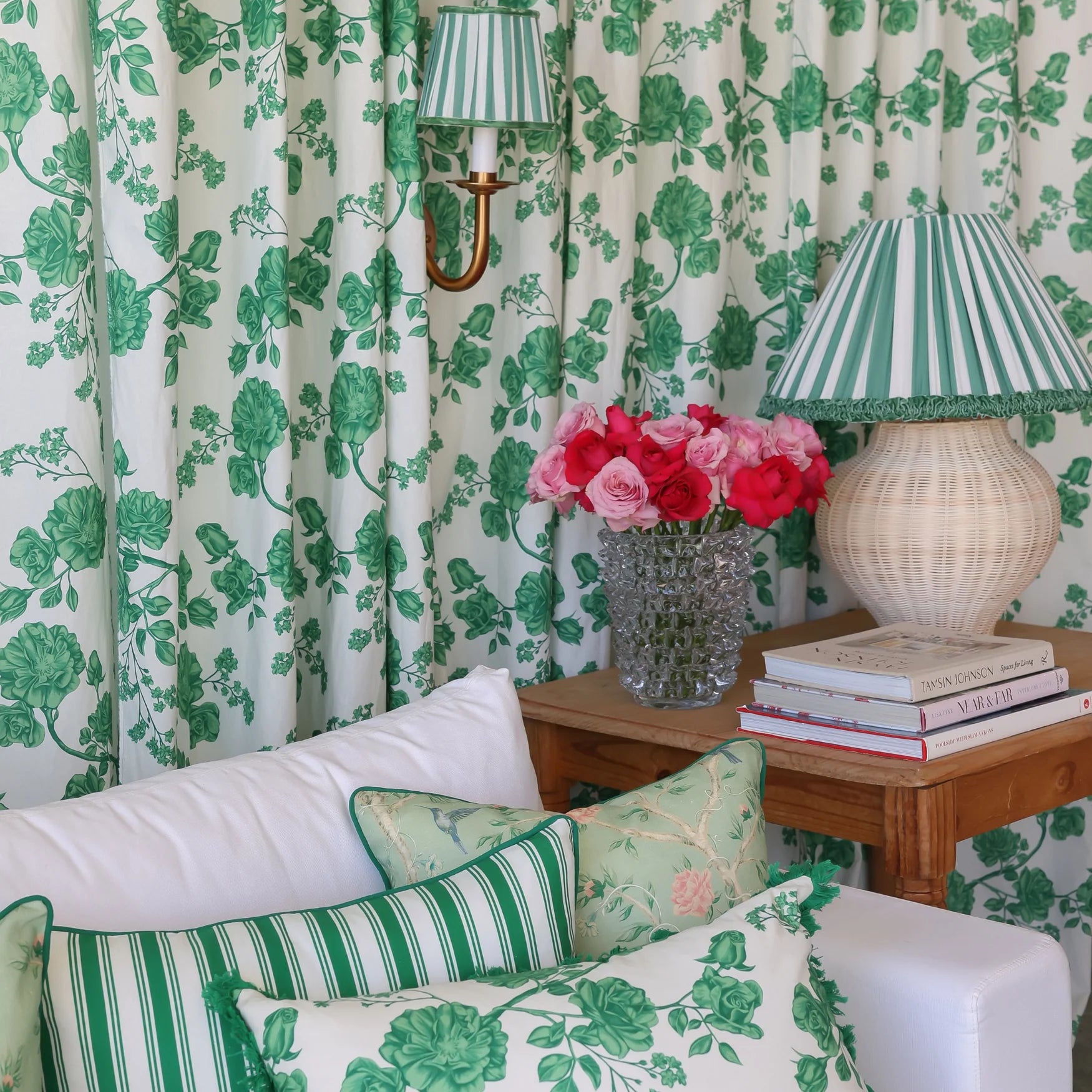 Green Striped Ruffle Lamp Shade