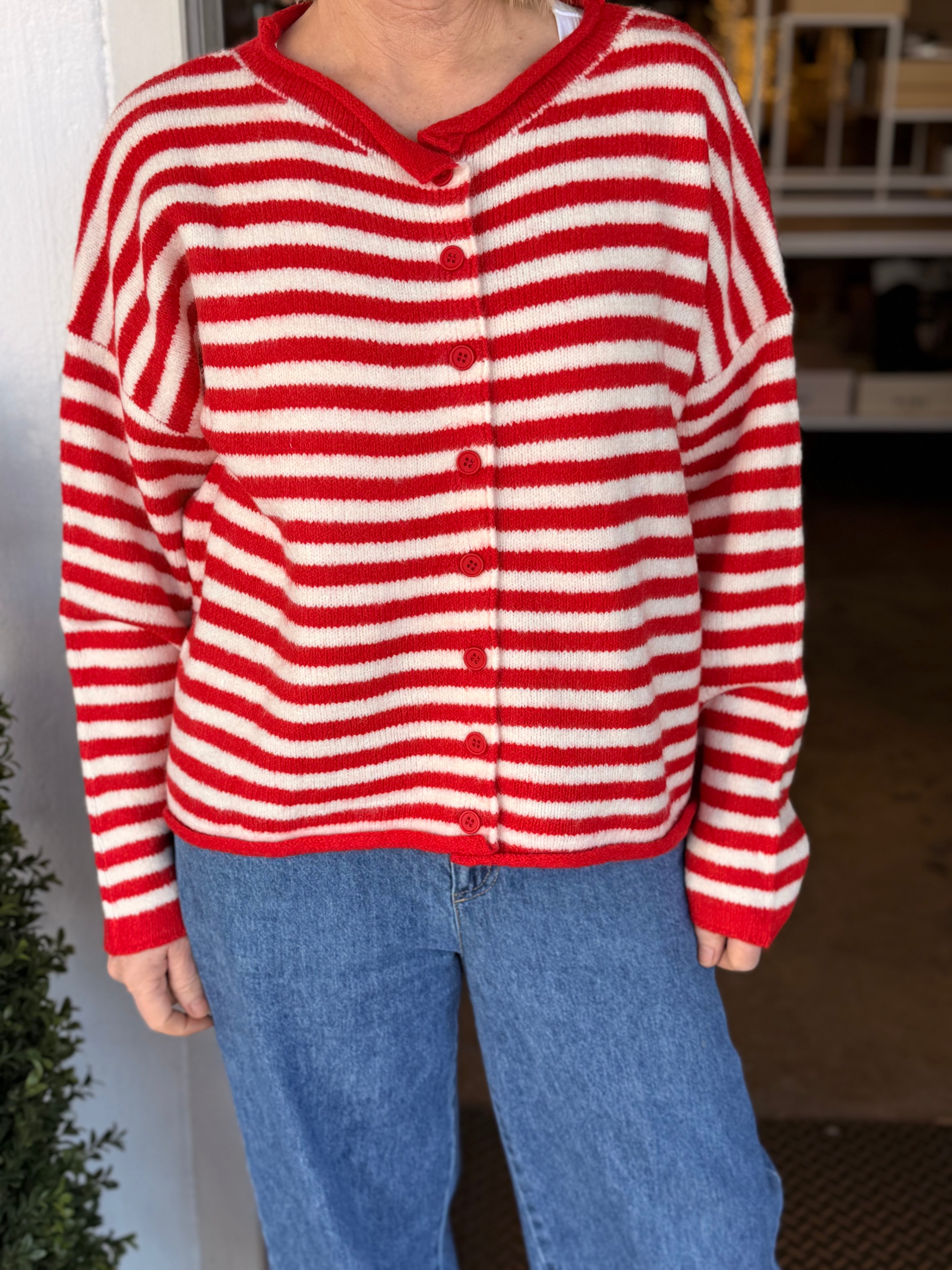 Knit Sweater Striped Button Down Cardigan