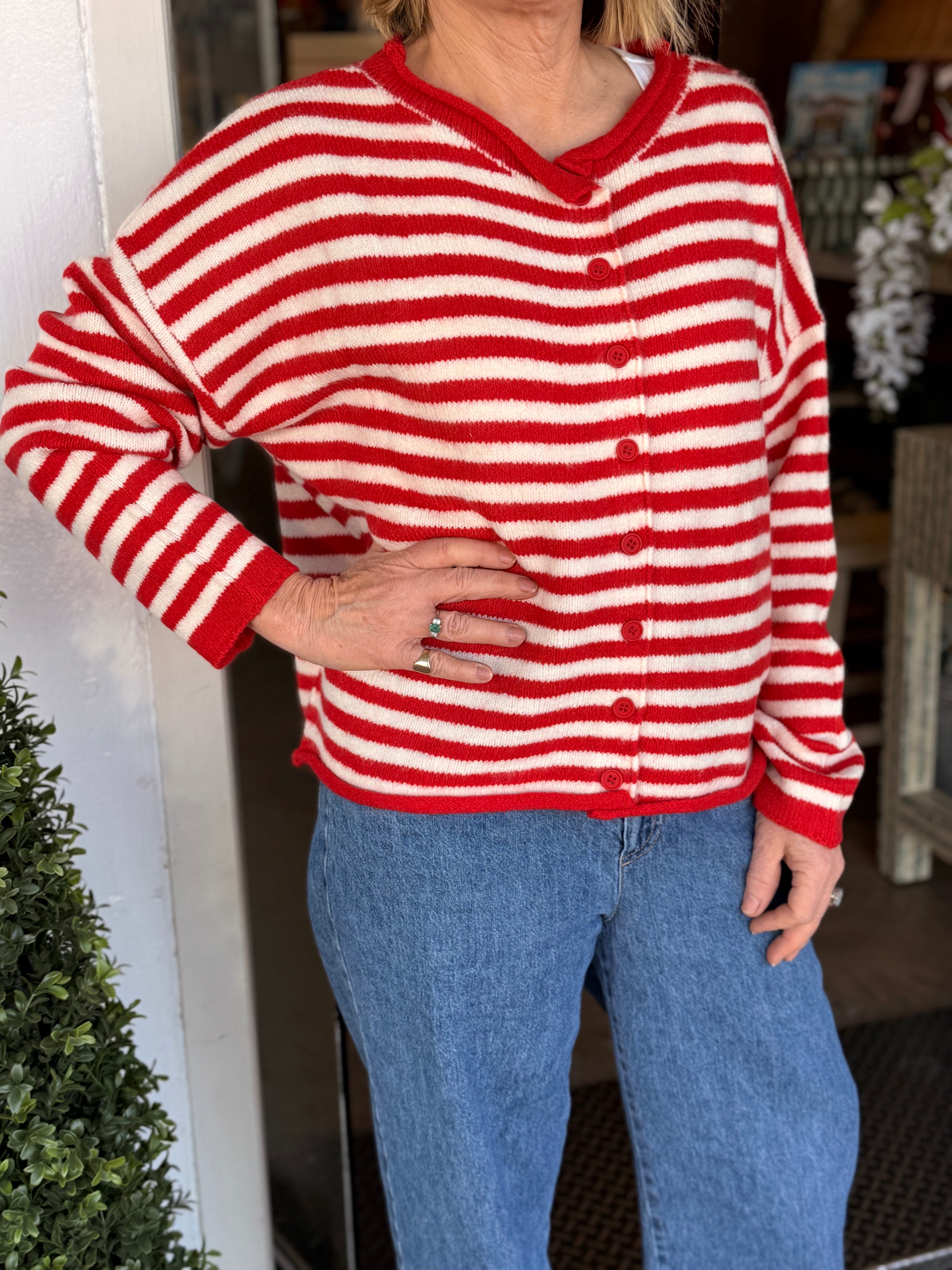 Knit Sweater Striped Button Down Cardigan