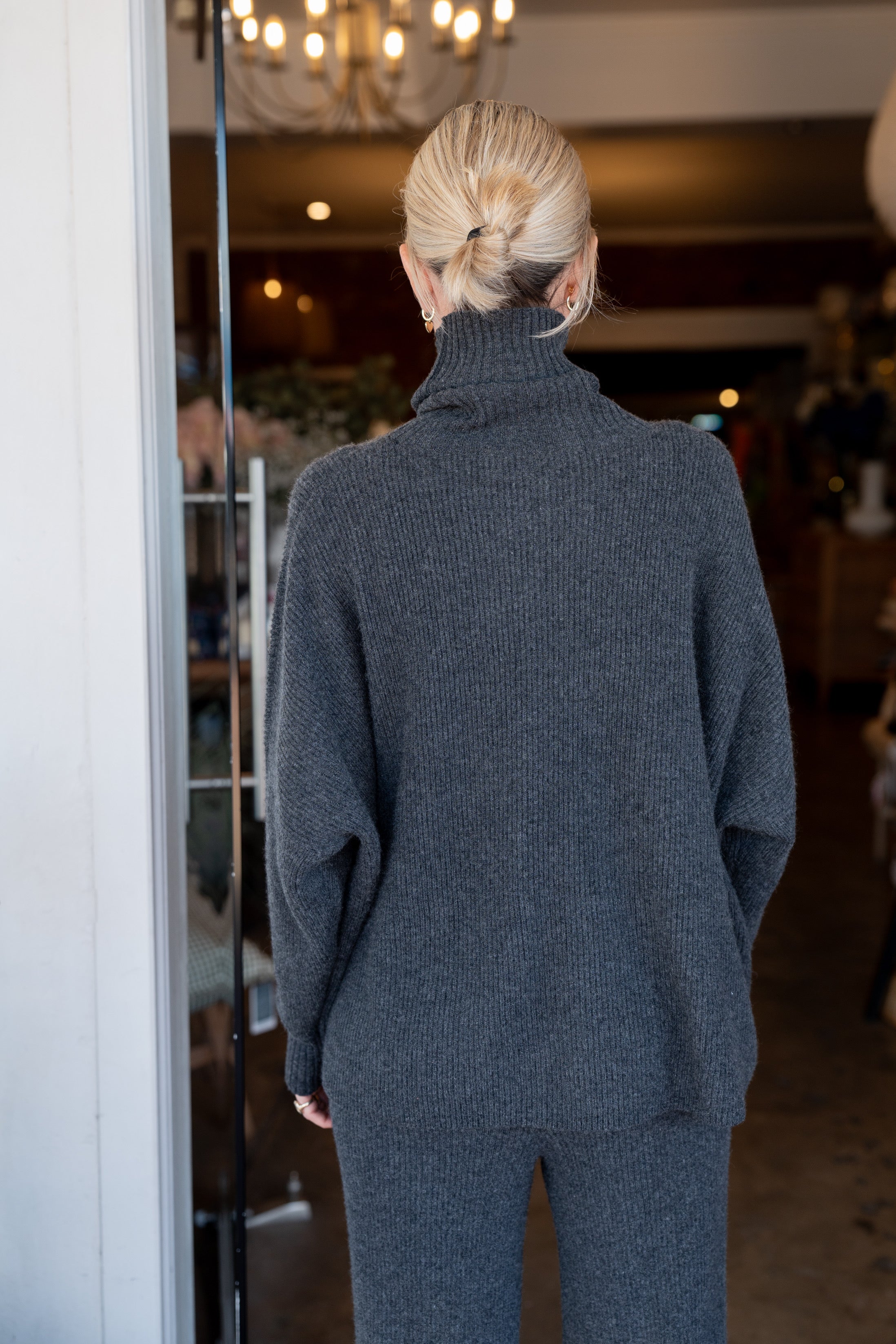 Grace and May Charcoal Ribbed Roll Neck