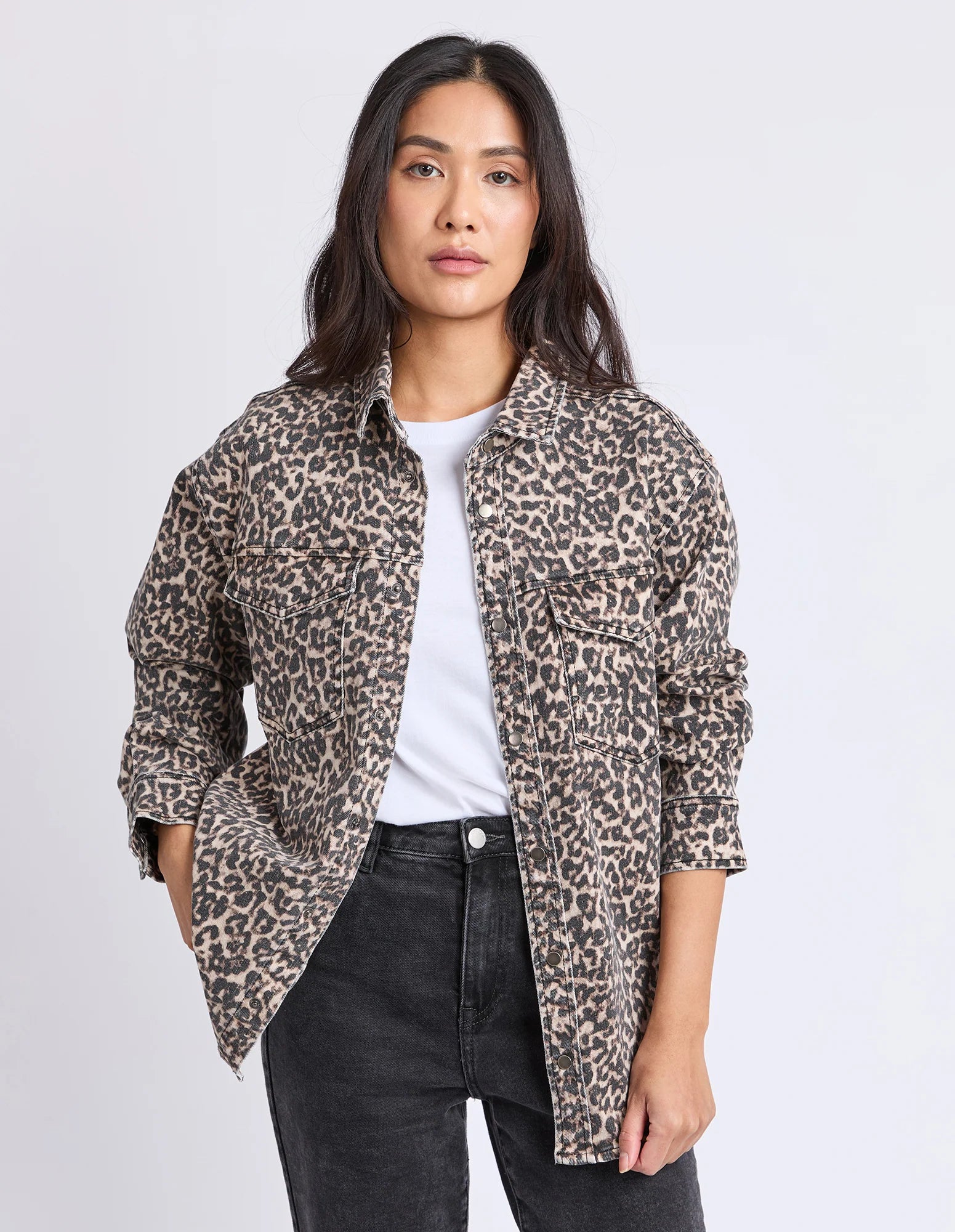 Foxwood Leopard Print Denim Shirt
