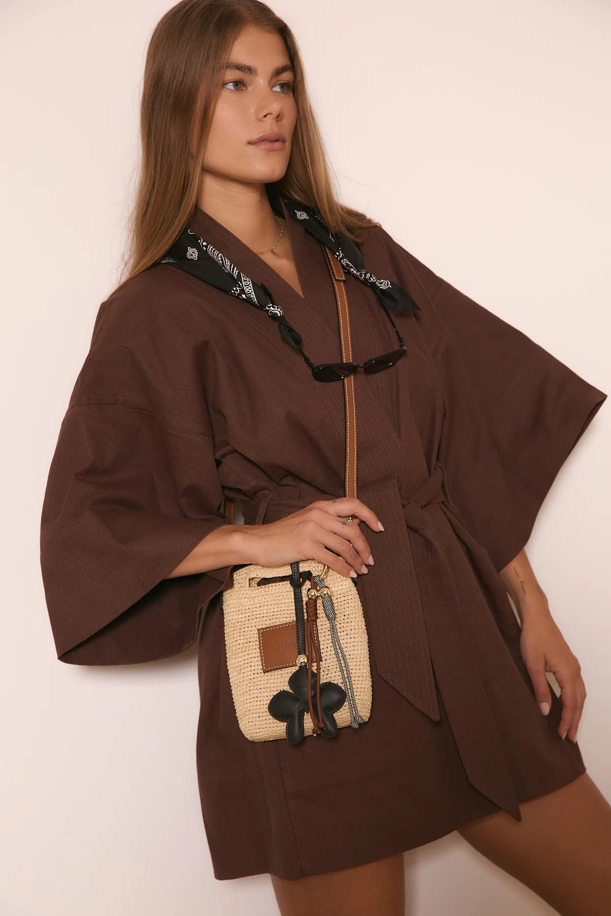 Nim Leather Trimmed Raffia Pocket