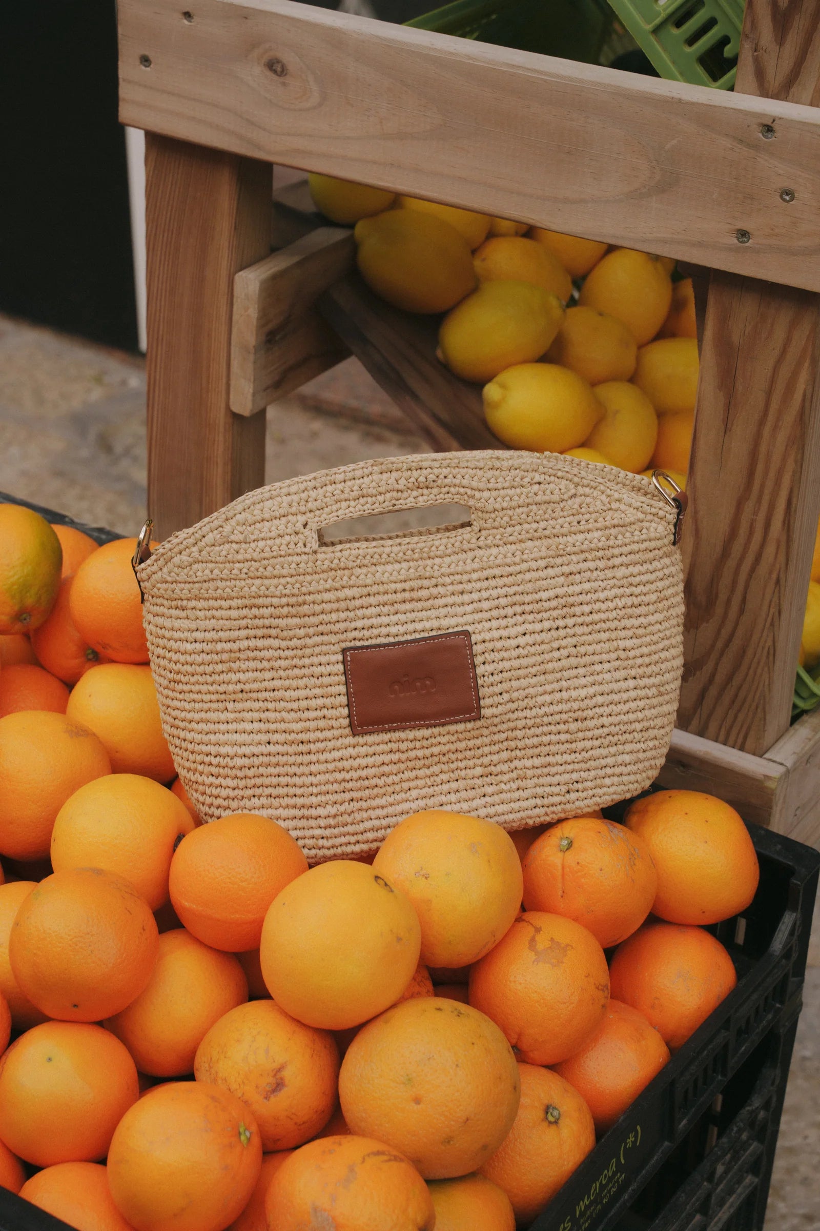 Nim Leather Trimmed Raffia Mini