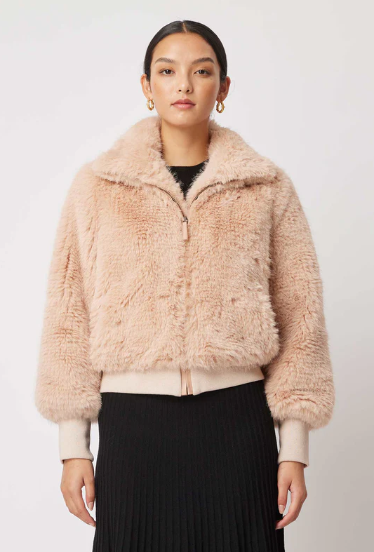 Once Was Tallitha Faux Fur Bomber Jacket