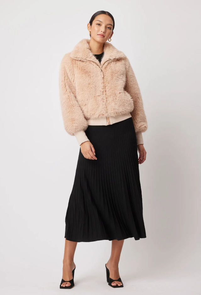 Once Was Tallitha Faux Fur Bomber Jacket