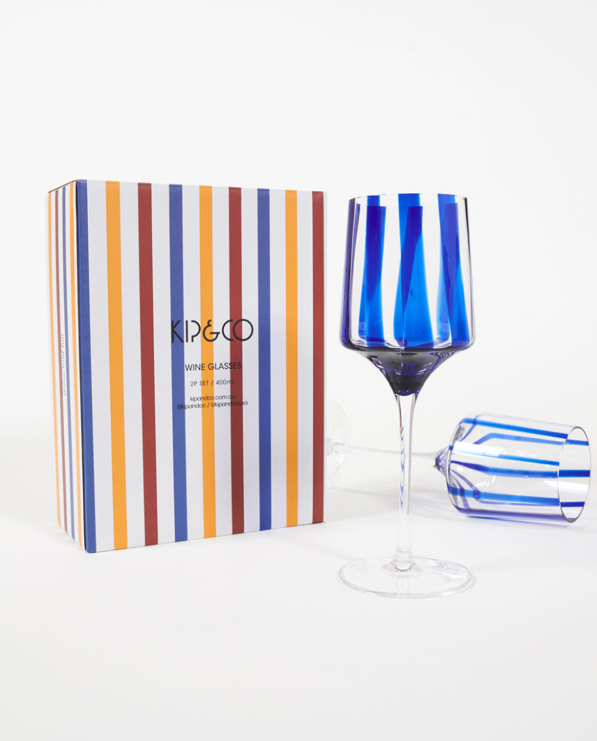 Kip & Co Mykonos Stripe Vino Glass 2Pk