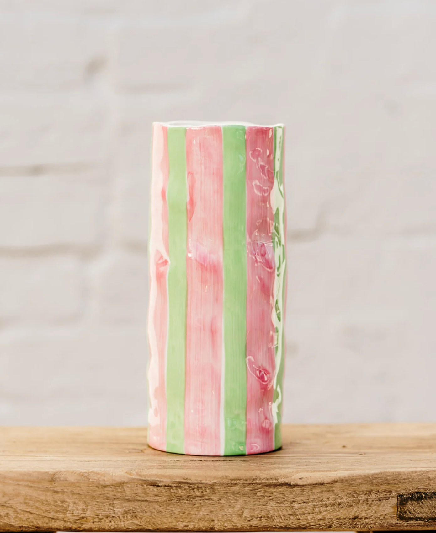 Noss & Co Medium Vase Pink & Green Stripe