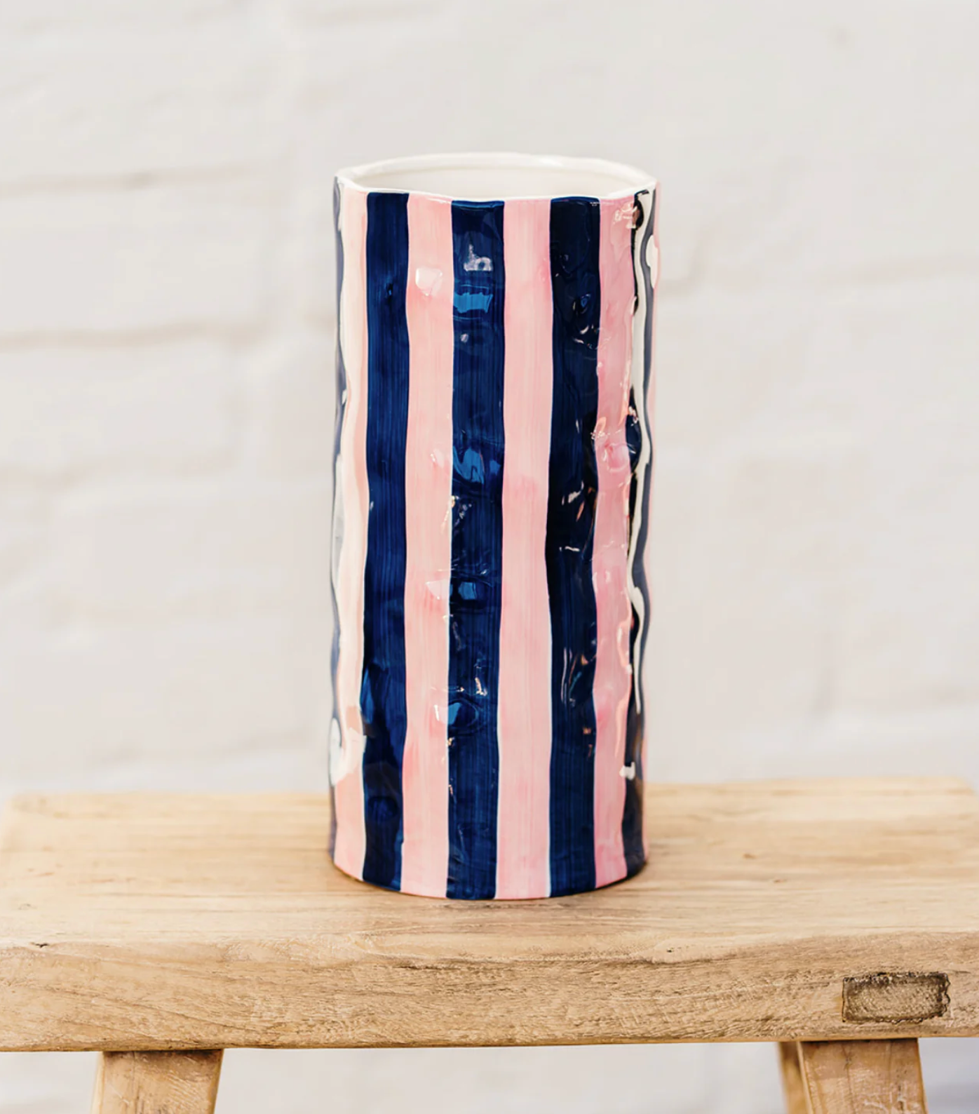 Noss & Co Large Vase Pink & Navy Stripe