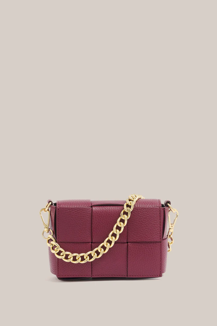 Margot Mini Bordeaux Leather Woven Bag