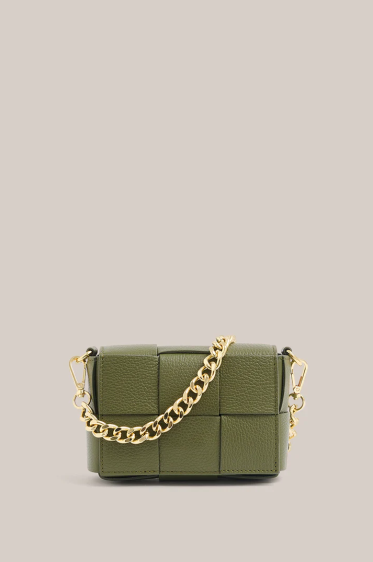 Vestirsi Margot Mini Khaki Leather Woven Bag