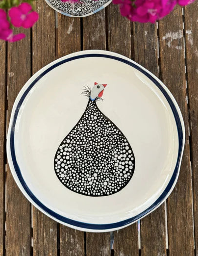 Noss & Co Guinea Fowl Navy Rim Plate