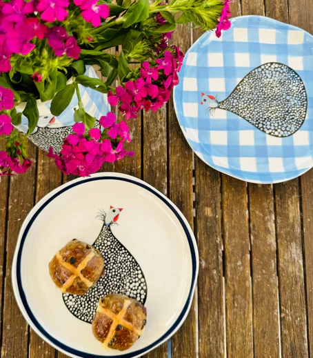 Noss & Co Guinea Fowl Navy Rim Plate