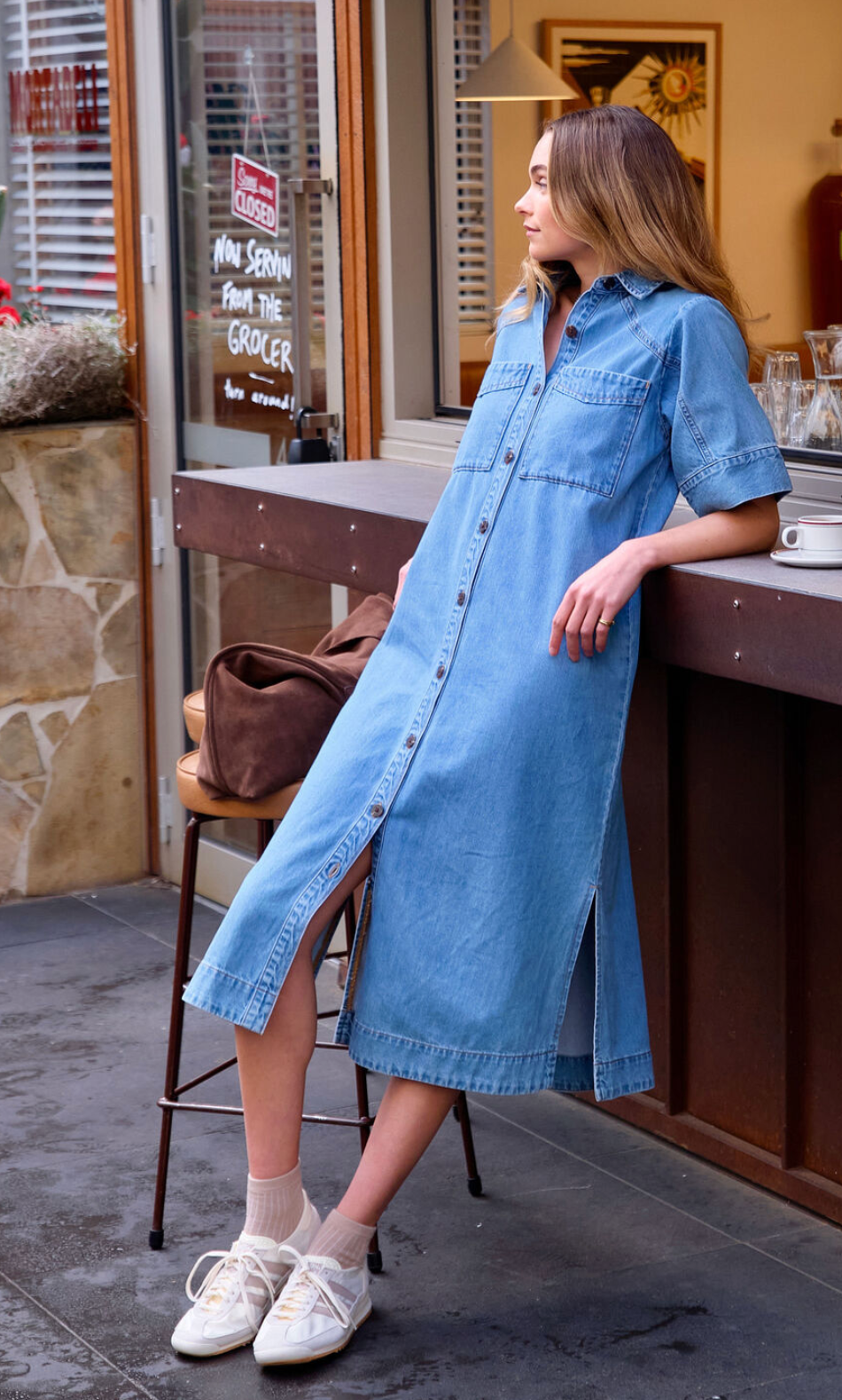 Ceres Life Short sleeve Yoke Midi Dress