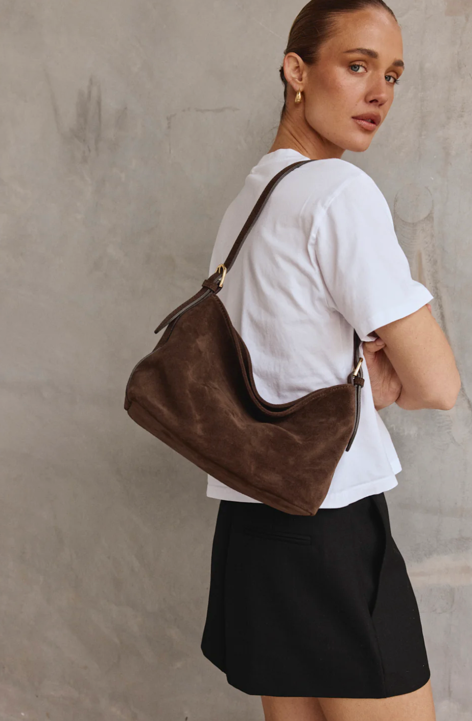 Vestirsi Eden Dark Chocolate Suede Shoulder Bag