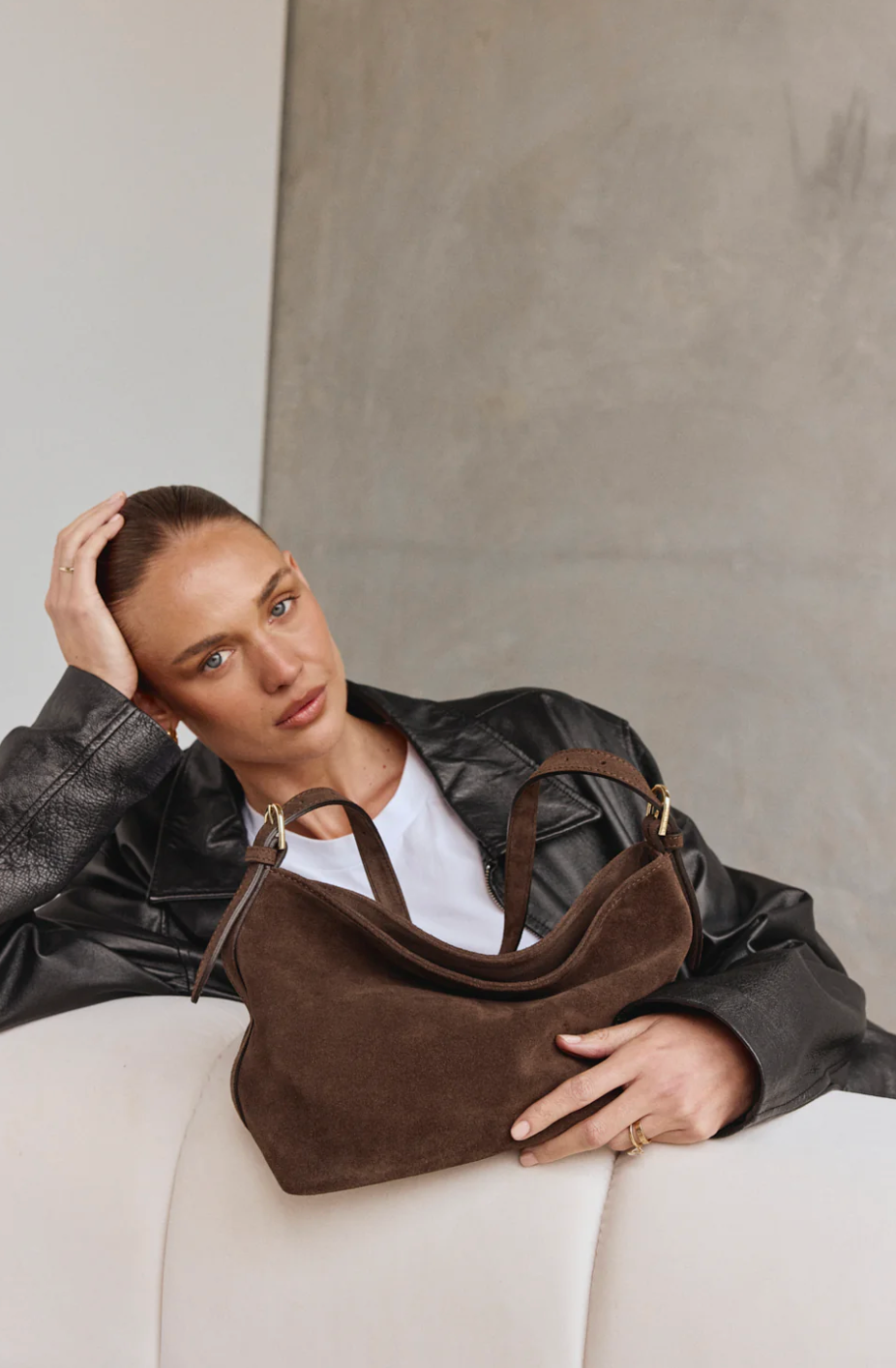 Vestirsi Eden Dark Chocolate Suede Shoulder Bag