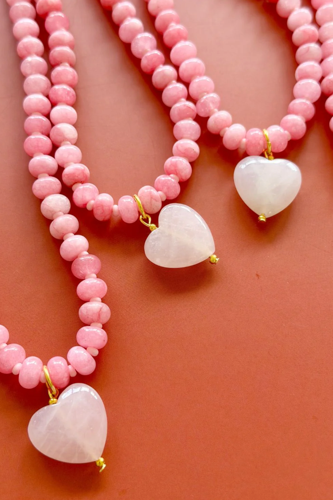 Mosk Over Sized Jade Pink Gem Necklace