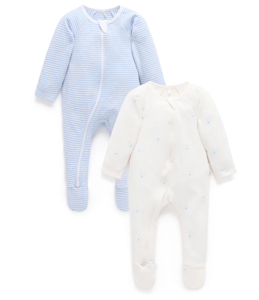 Purebaby 2 Pack Zip Growsuit