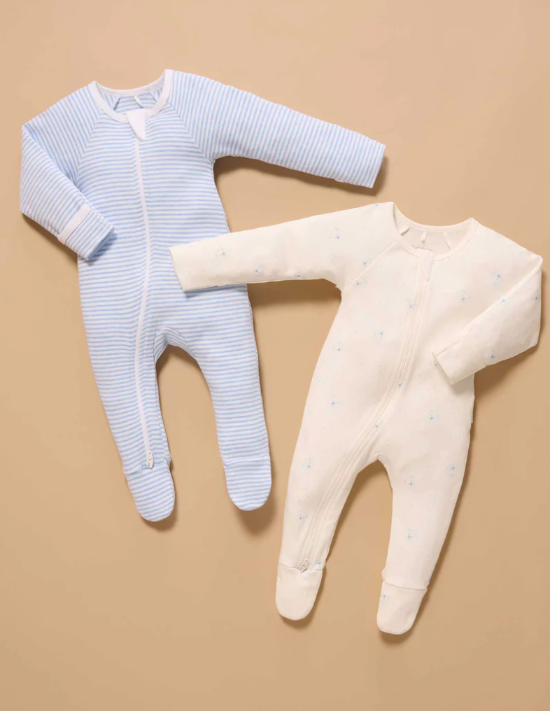 Purebaby 2 Pack Zip Growsuit