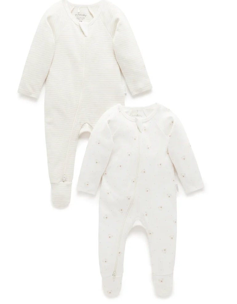 Purebaby 2 Pack Zip Growsuit