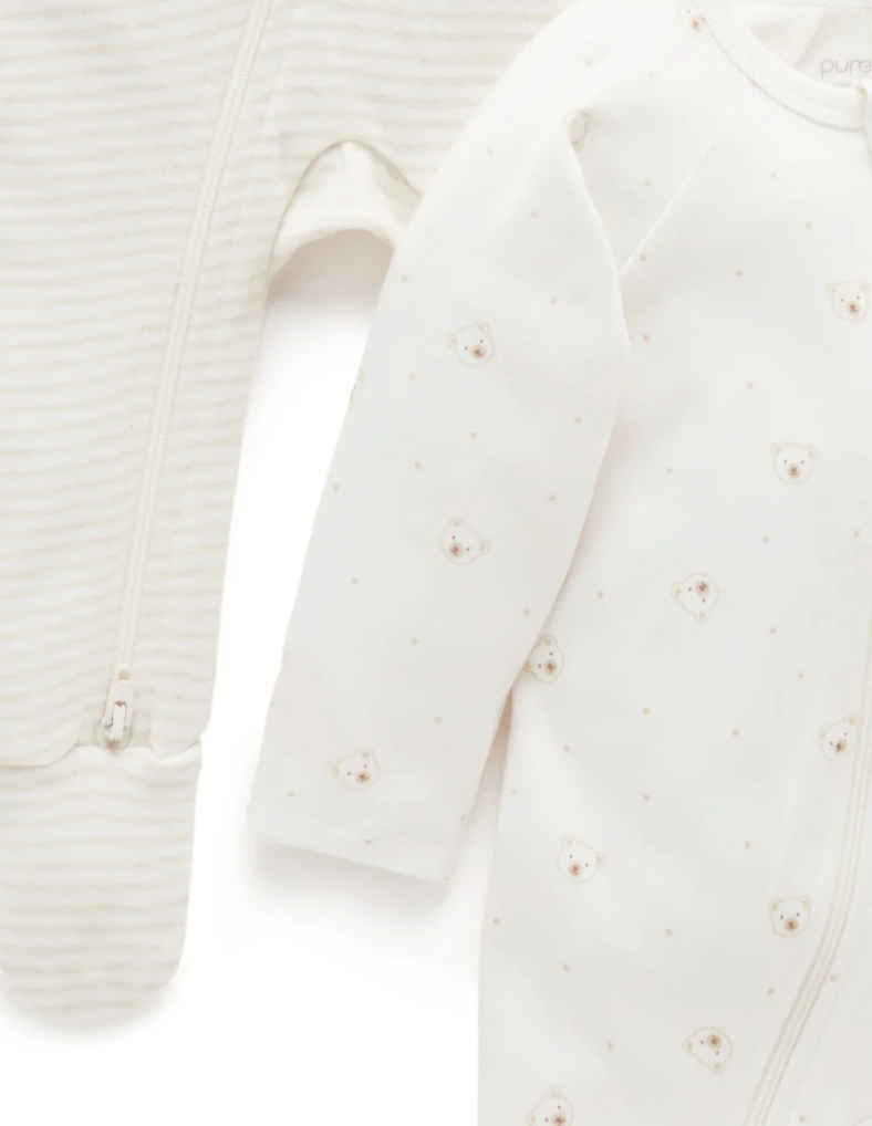 Purebaby 2 Pack Zip Growsuit