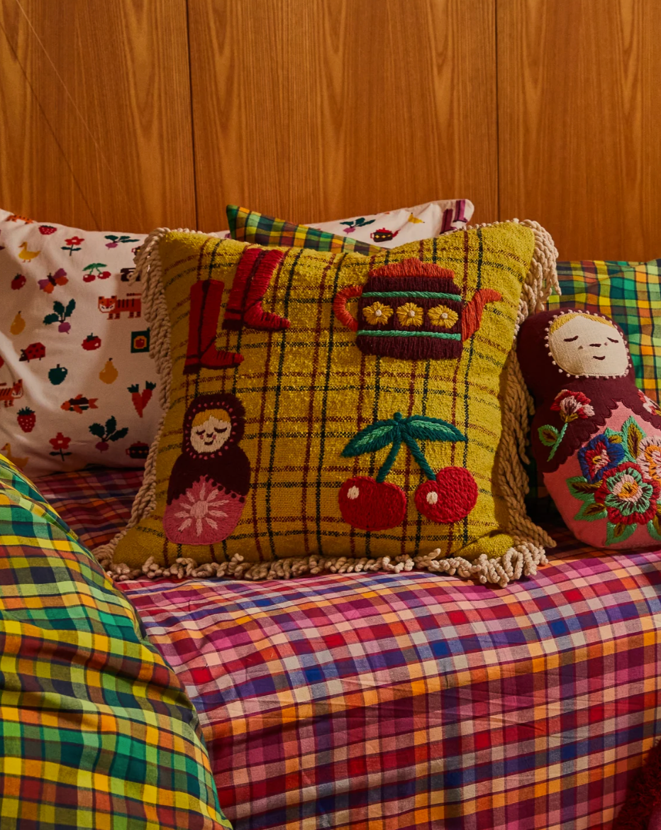 Sage X Clare Carmin Embroidered Cushion
