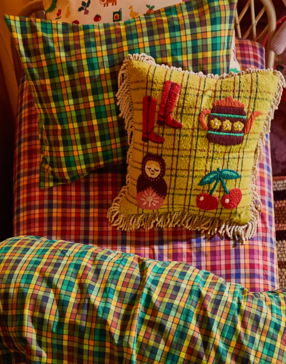 Sage X Clare Carmin Embroidered Cushion