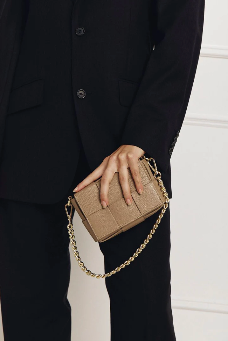 Vestirsi Margot Mushroom Mini Leather Woven Bag