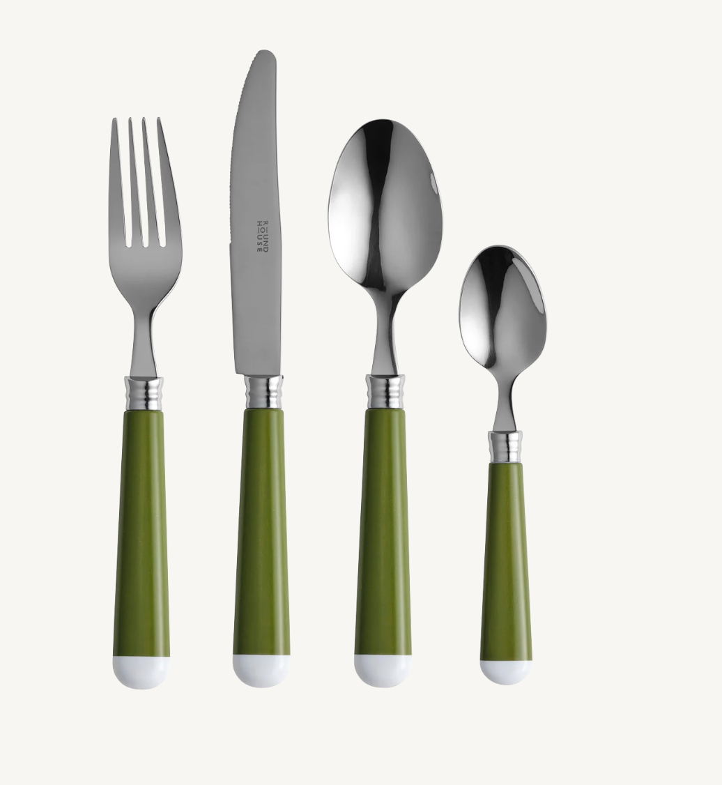 Round House Green and White Cutlery Set