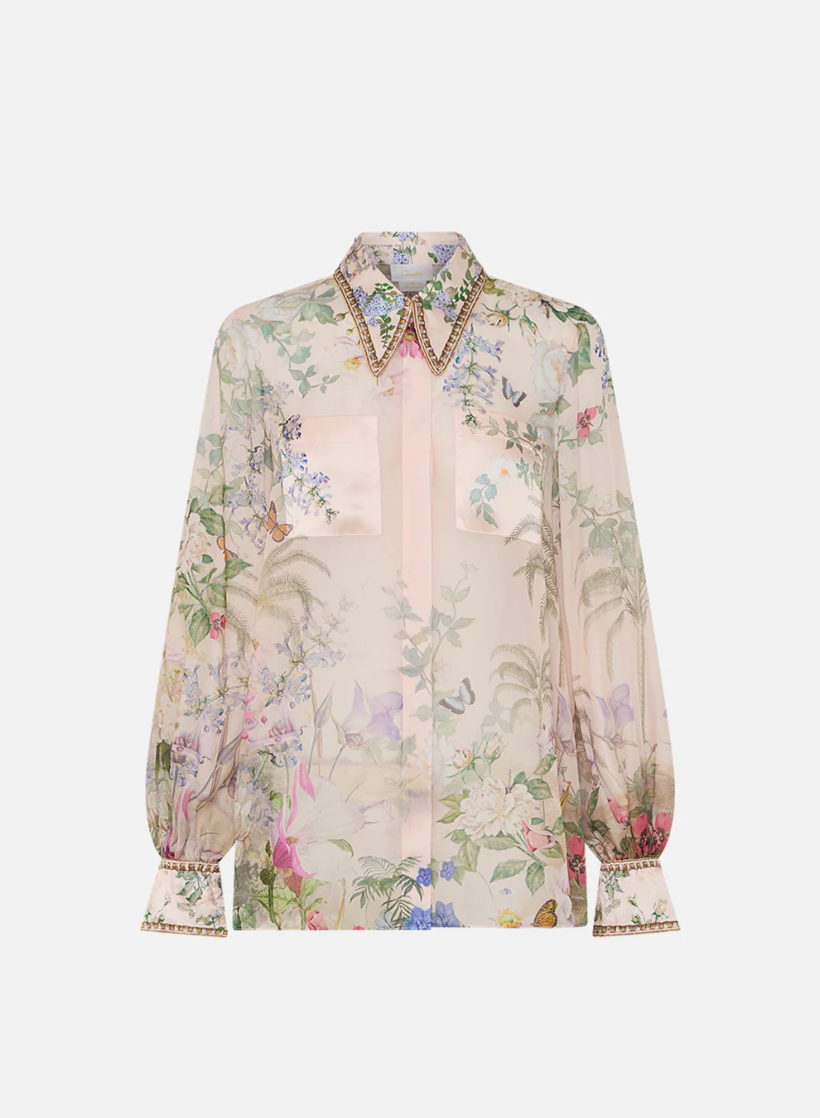 Camilla curved collar blouse with pockets