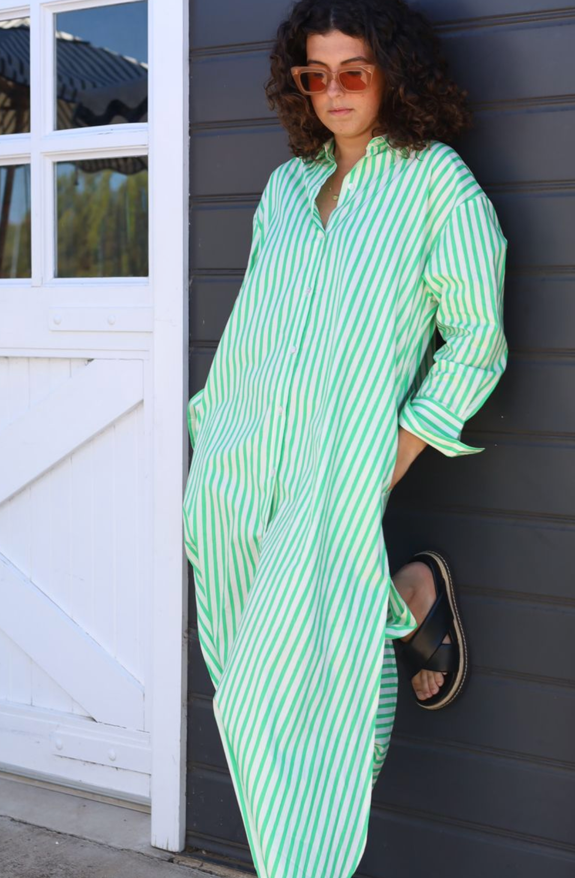 Grace & May Noosa Green Stripe Dress