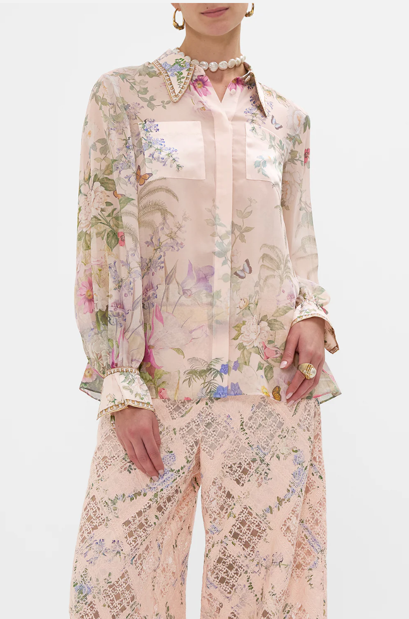 Camilla curved collar blouse with pockets