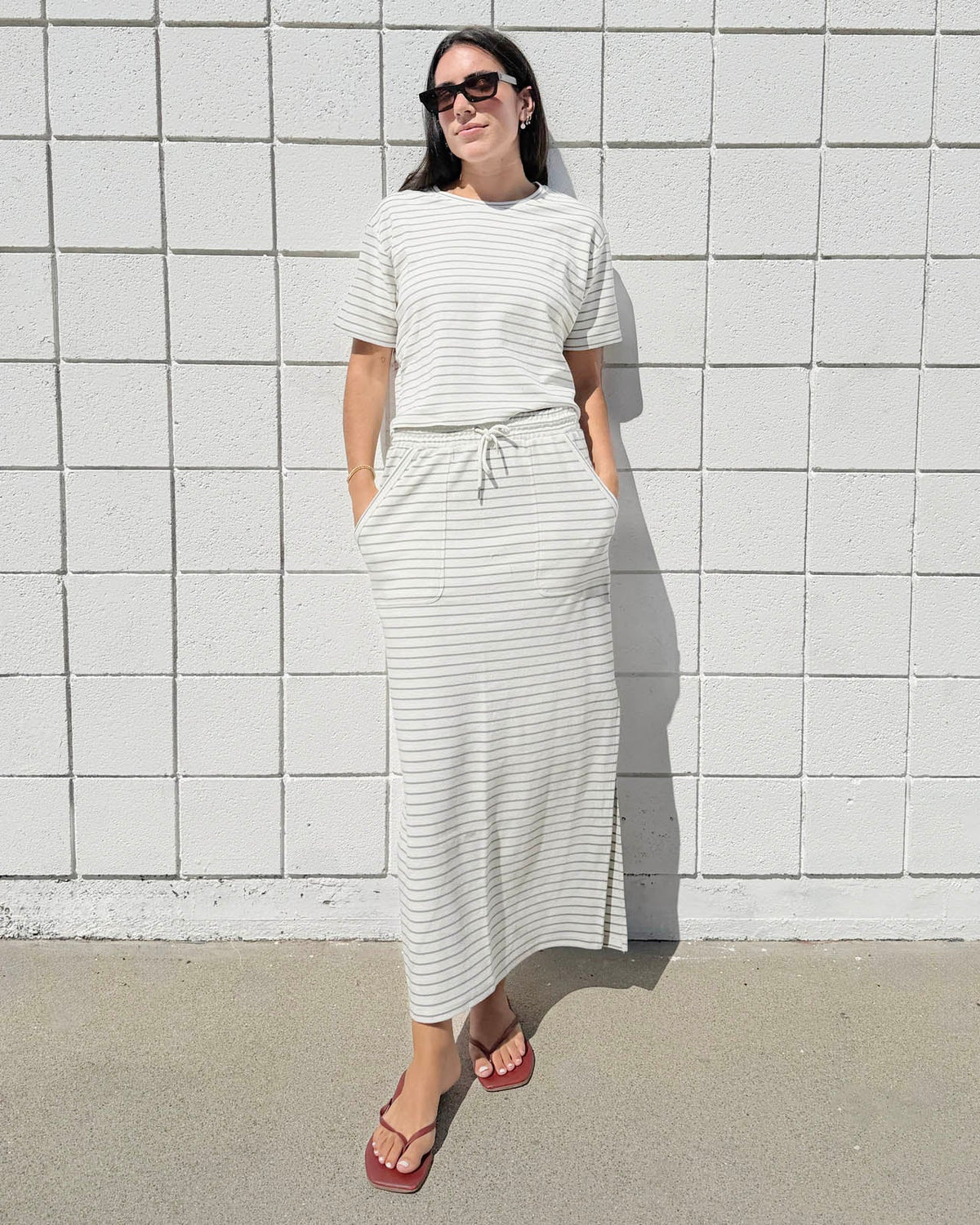 Splendid Kennedy Stripe Short Sleeve Sweatshirt - Pale Oak/Eucalyptus