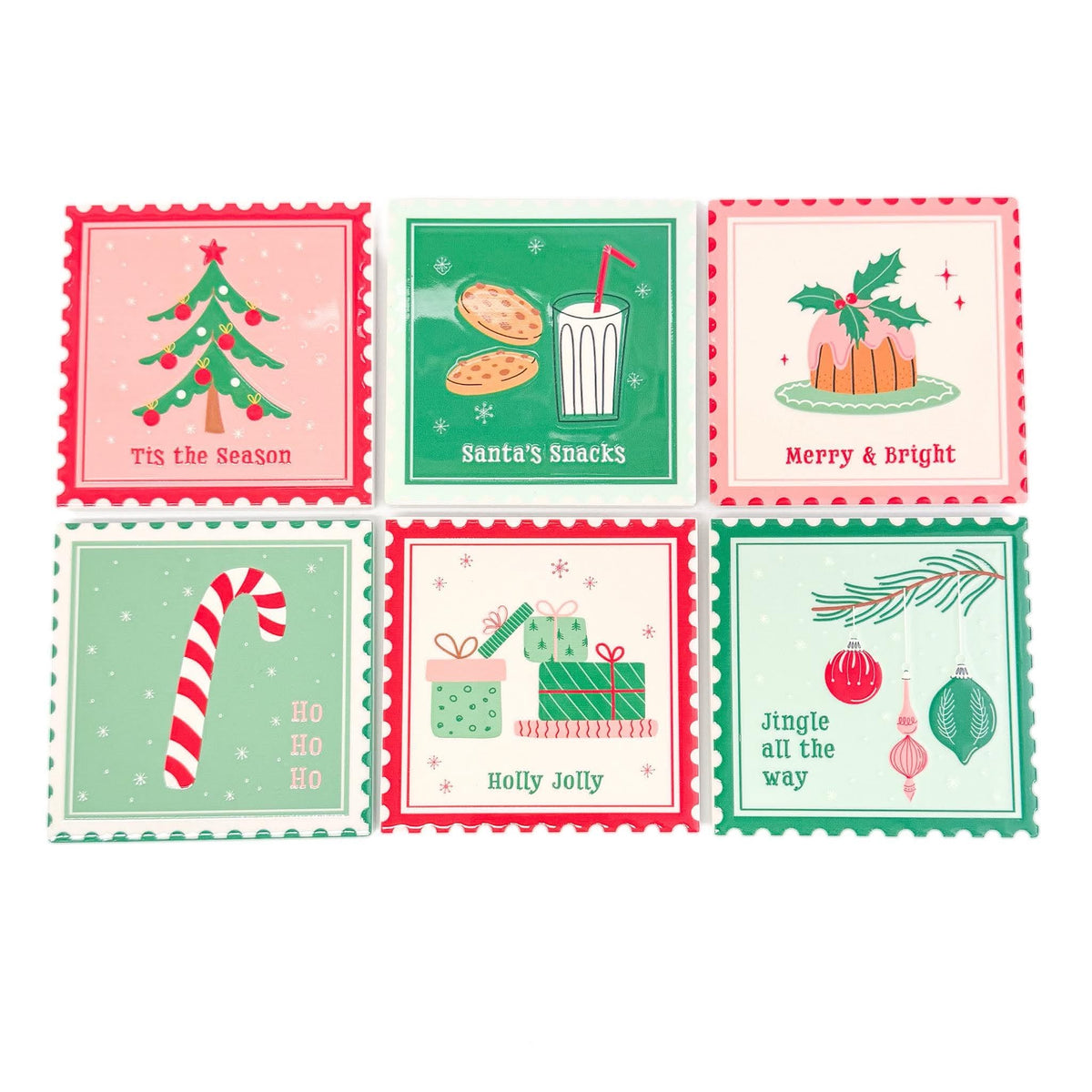 Christmas Stamp Ceramic Coaster 10cm - Assorted